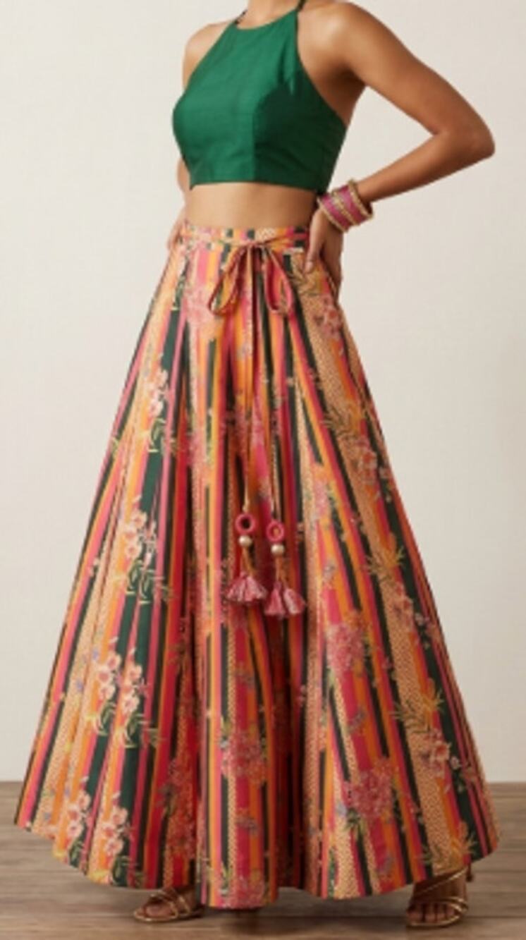 Janasya Colorful Modest Maxi Skirt w/ Attached Belt sz S